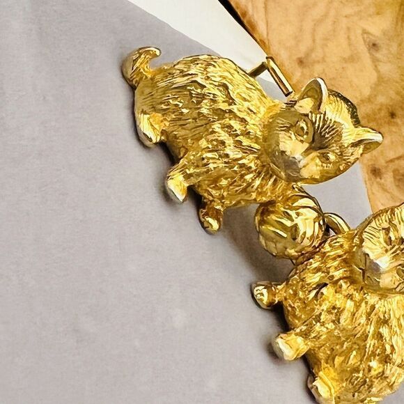 Vintage 3D Mimi Di N Gold Tone Double Cat Yarn Belt Buckle Kittiy Kittens 4287